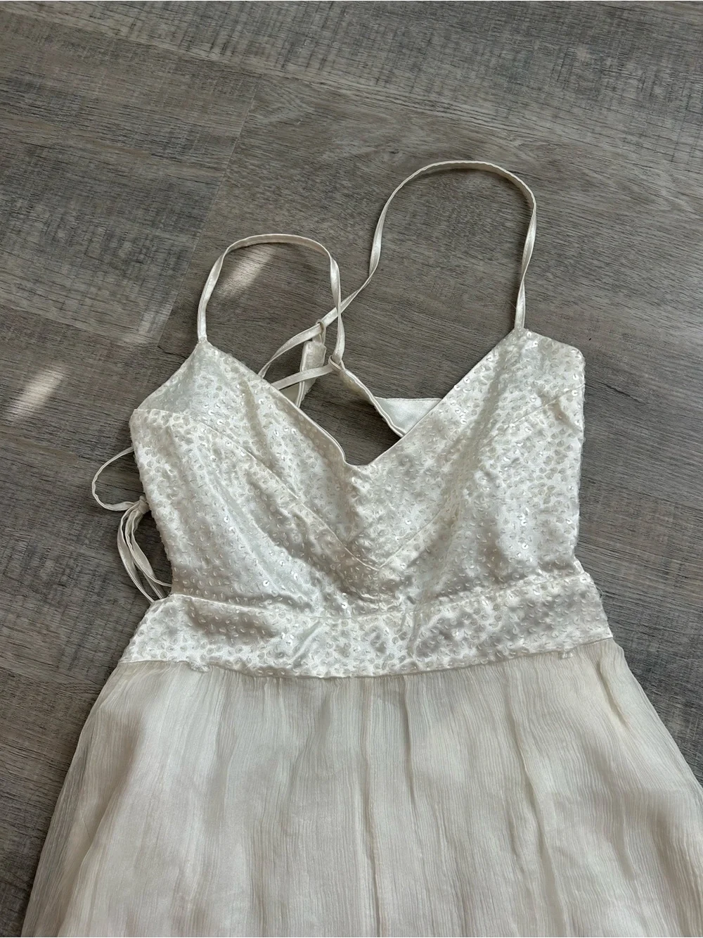 Vintage Y2K Forever 21 100% Silk Lace Up Back Chiffon Midi Dress White Cream L